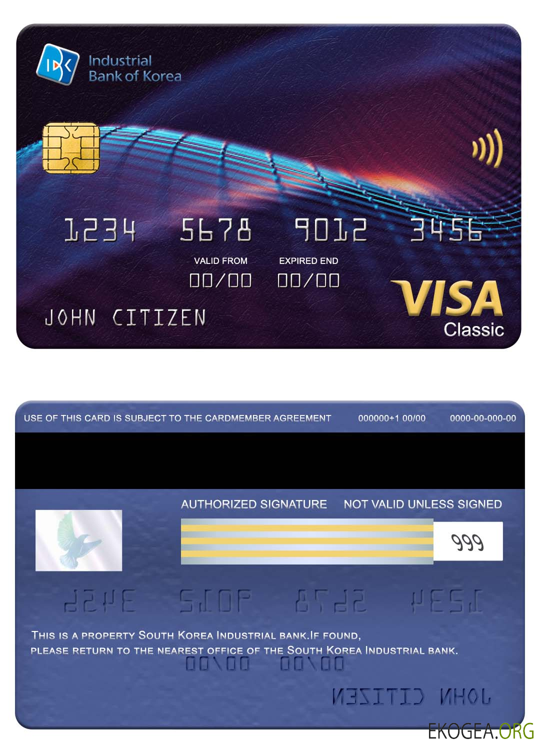 Carte visa classique de la Banque industrielle de Corée du Sud